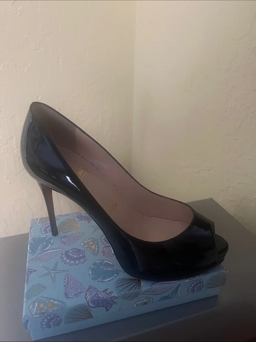 Christian Louboutin Black Patent Peep-Toe Pump